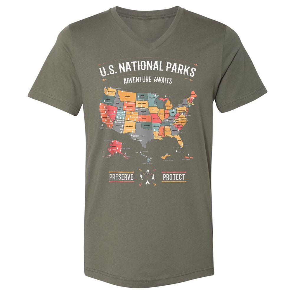 Unisex V-Neck T-Shirt - NNZ9AWXD - Military Green - 10