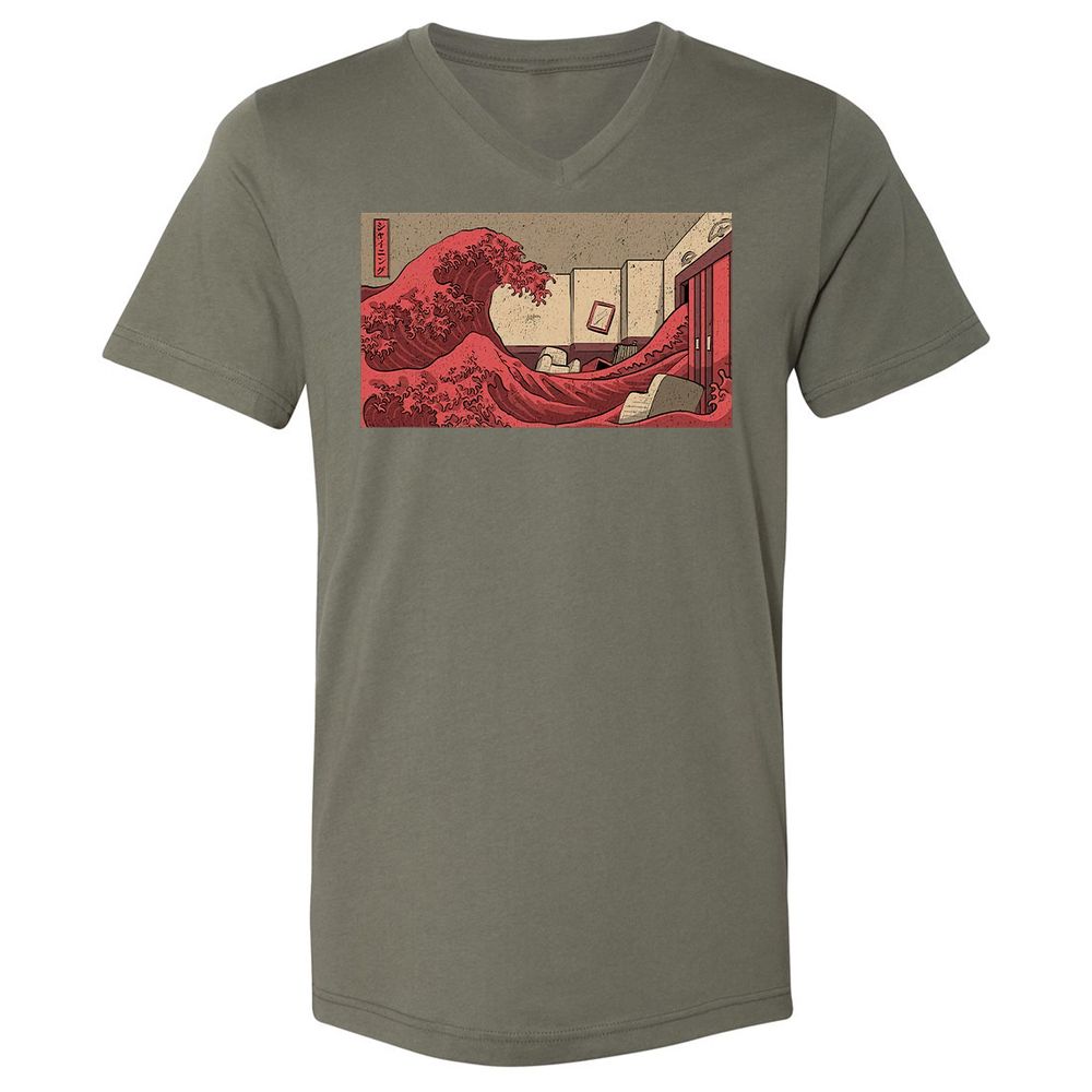 Unisex V-Neck T-Shirt - JQGX2PJ8 - Military Green - 10