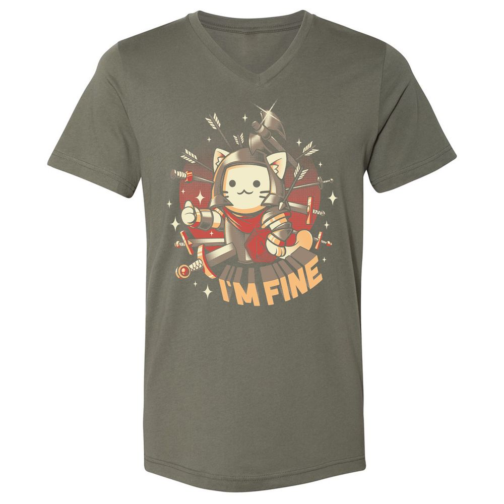 Unisex V-Neck T-Shirt - QXWVDEK6 - Military Green - 10