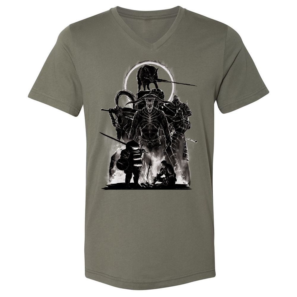 Unisex V-Neck T-Shirt - J7ELS2F8 - Military Green - 10