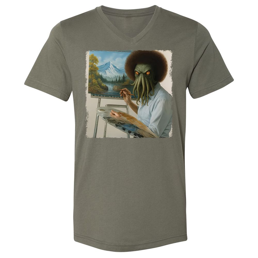 Unisex V-Neck T-Shirt - YK3GSC6U - Military Green - 10