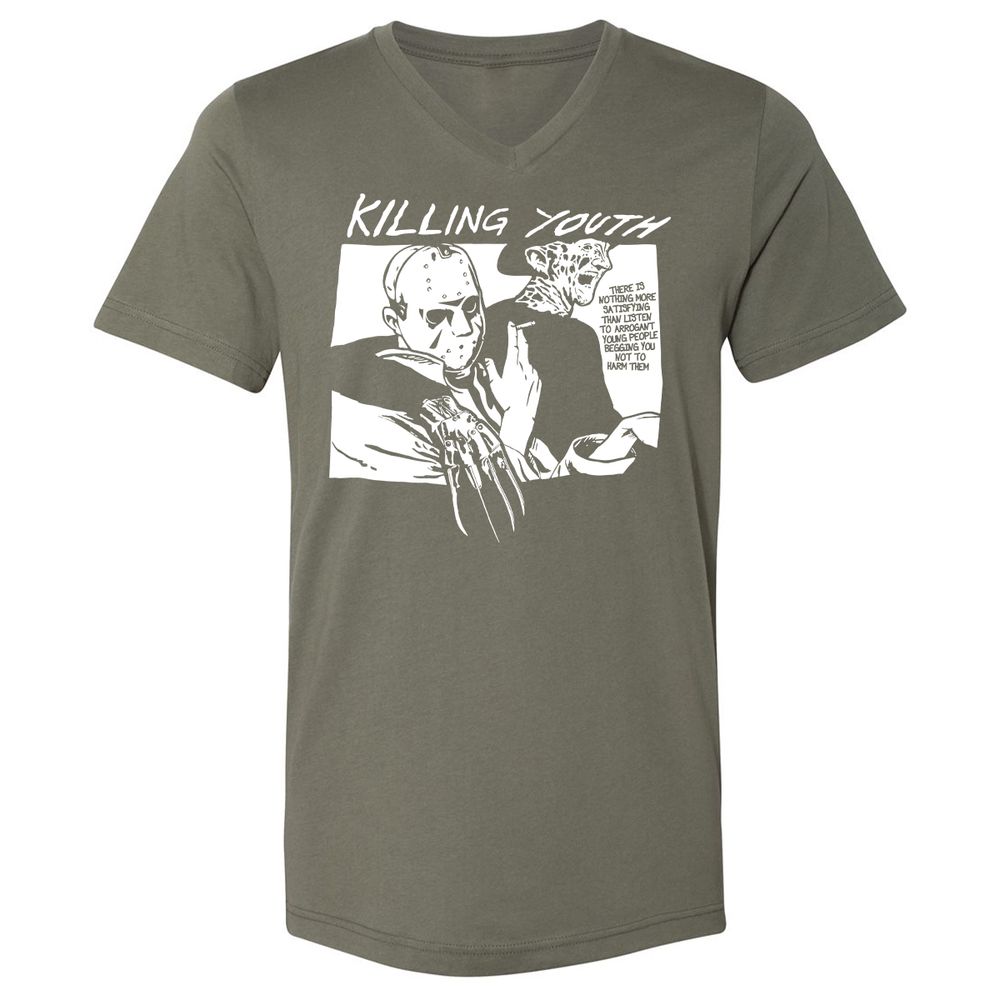 Unisex V-Neck T-Shirt - NNNCQFLY - Military Green - 10