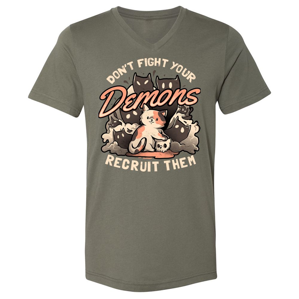 Unisex V-Neck T-Shirt - ZFXYENYW - Military Green - 10