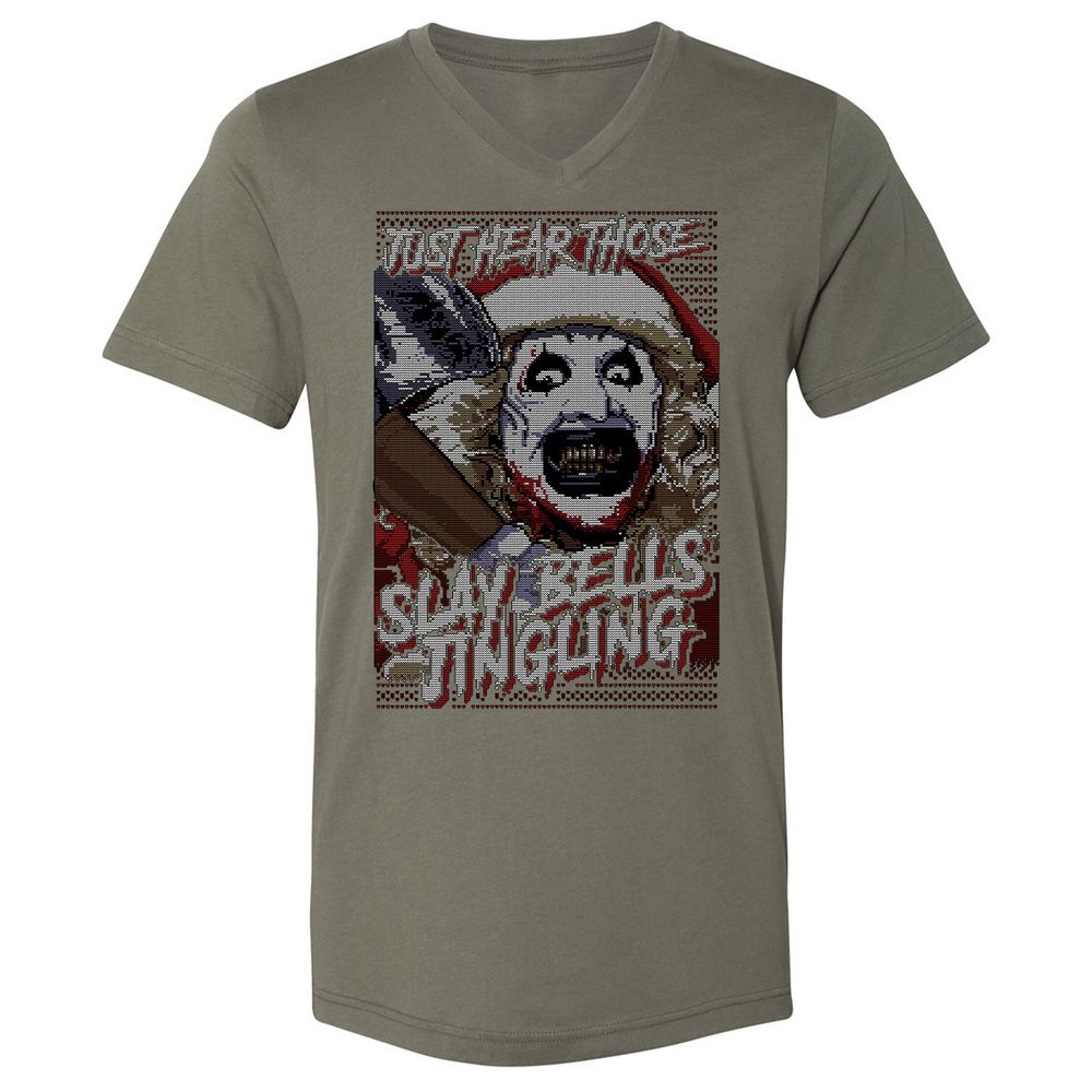 Slay Bells Jingling Unisex V-Neck T-Shirt - Military Green - 10