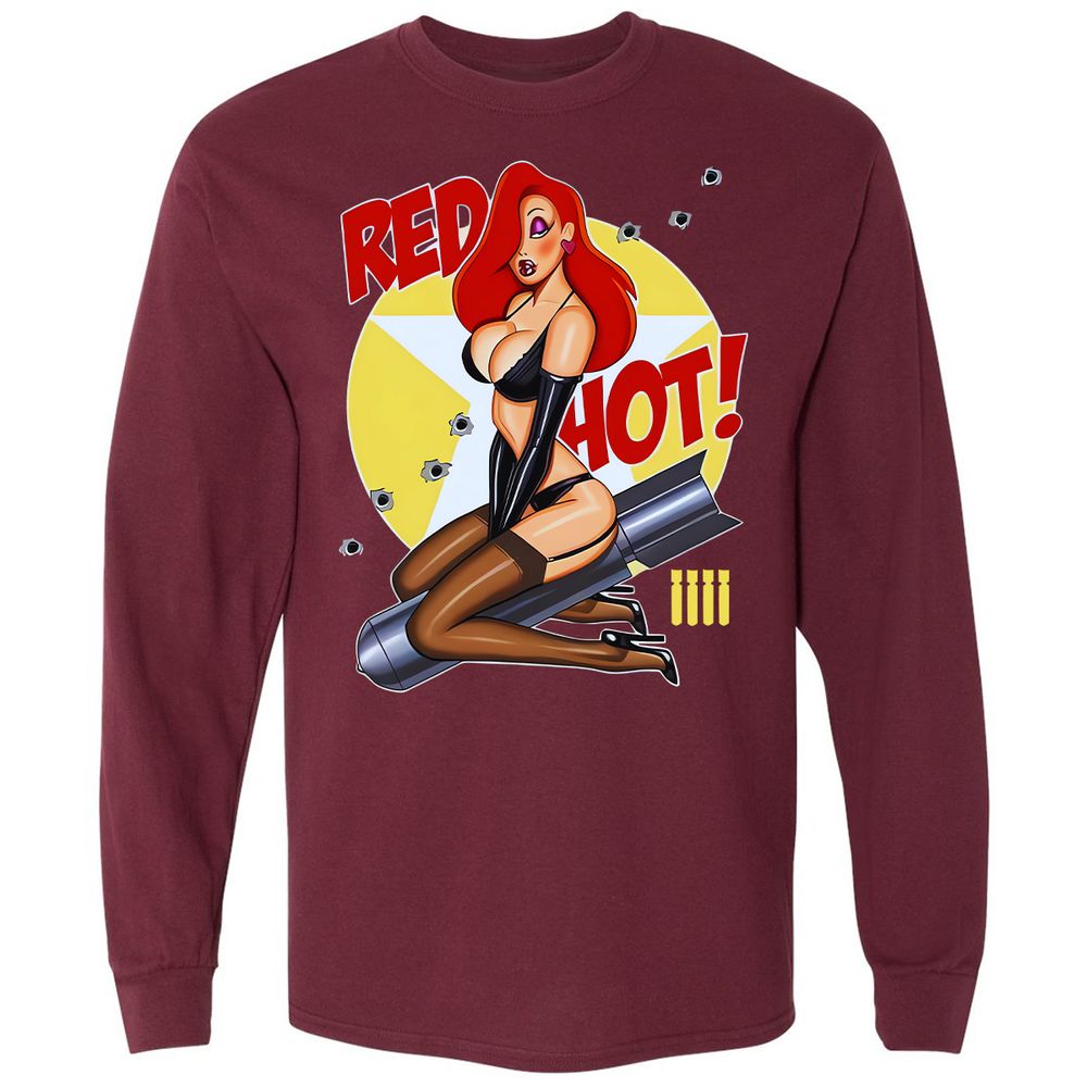 Long Sleeve T-Shirt - AH6XQ1EM - Maroon - 11