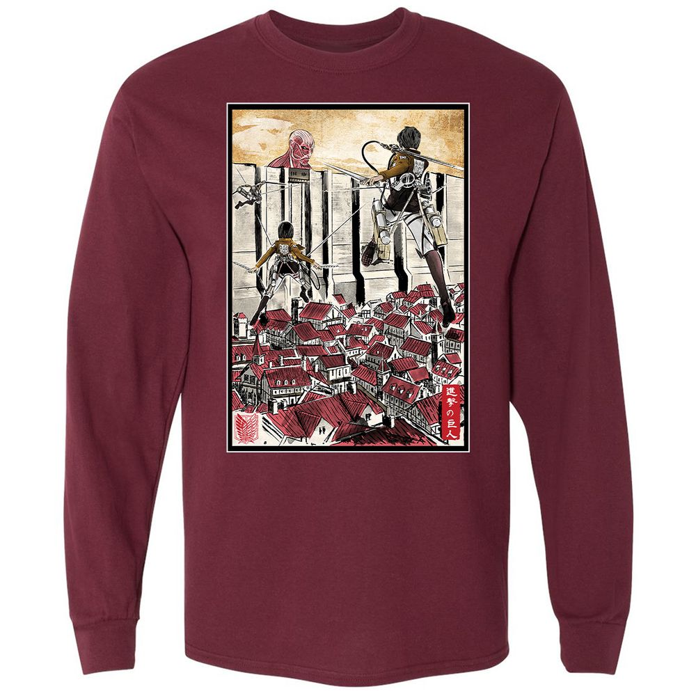 Long Sleeve T-Shirt - TUG6RJ2R - Maroon - 11