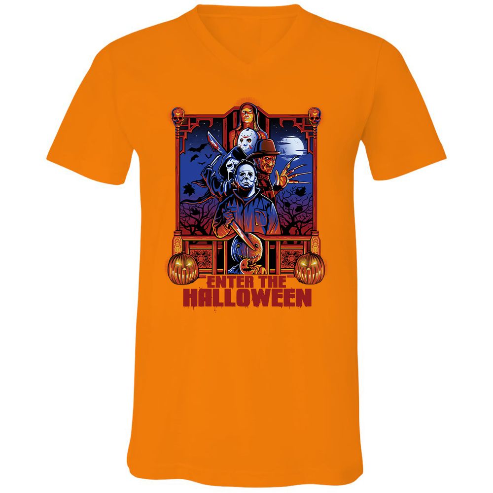 Unisex V-Neck T-Shirt - AH7LAV4Y - Orange - 11