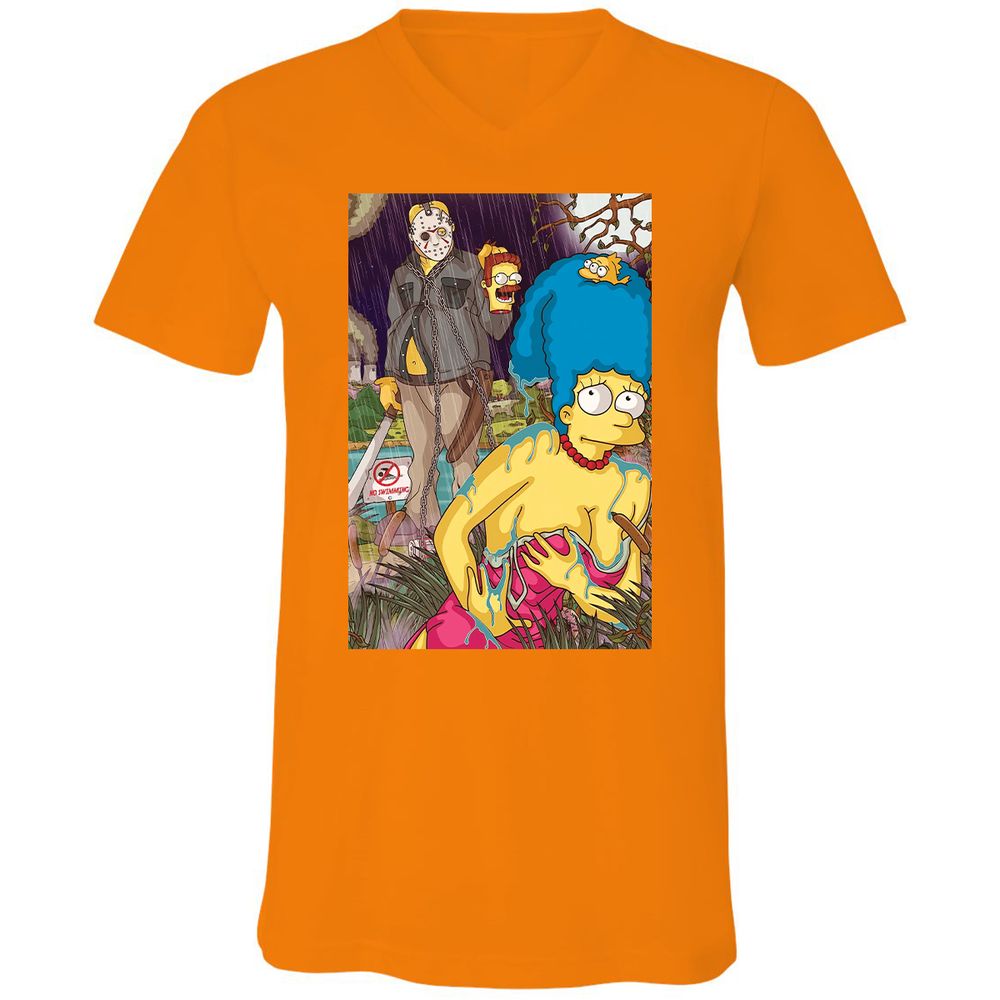 Unisex V-Neck T-Shirt - J6YJGGM2 - Orange - 11