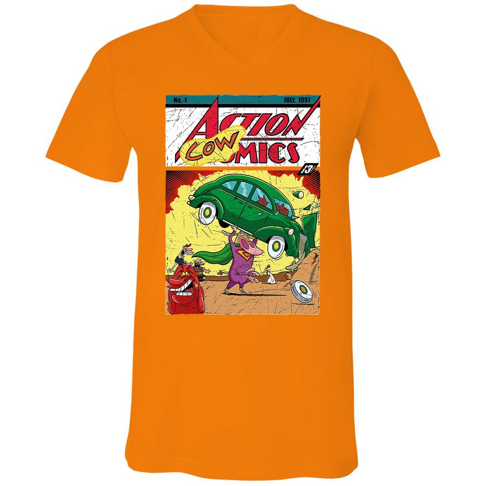 Unisex V-Neck T-Shirt - B6DDSGGC - Orange - 11