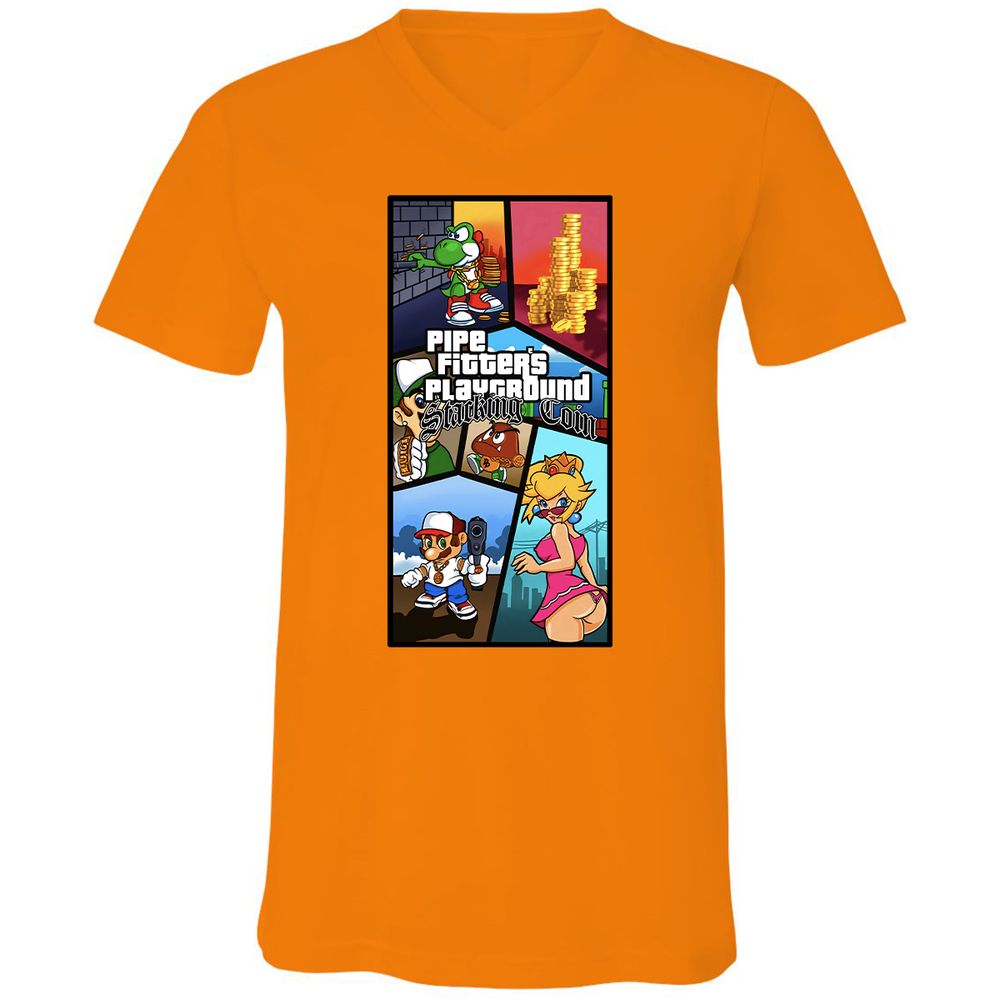 Unisex V-Neck T-Shirt - DYXCW3KN - Orange - 11