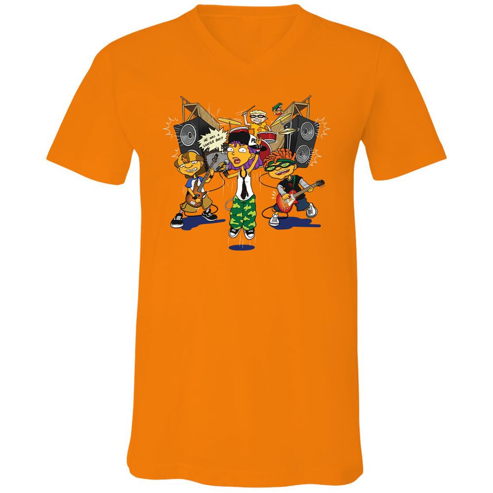Unisex V-Neck T-Shirt - J887L9YZ - Orange - 11