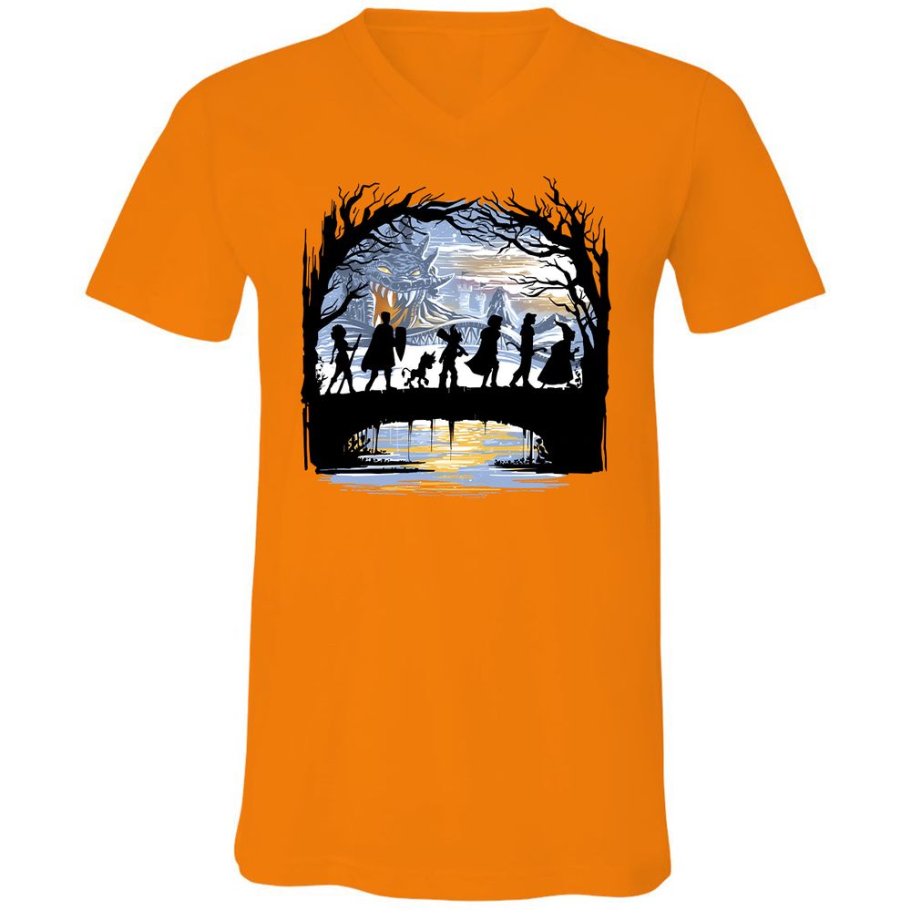 Unisex V-Neck T-Shirt - B54Y35MS - Orange - 11