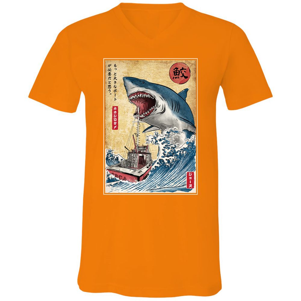 Unisex V-Neck T-Shirt - YBQALJT3 - Orange - 11
