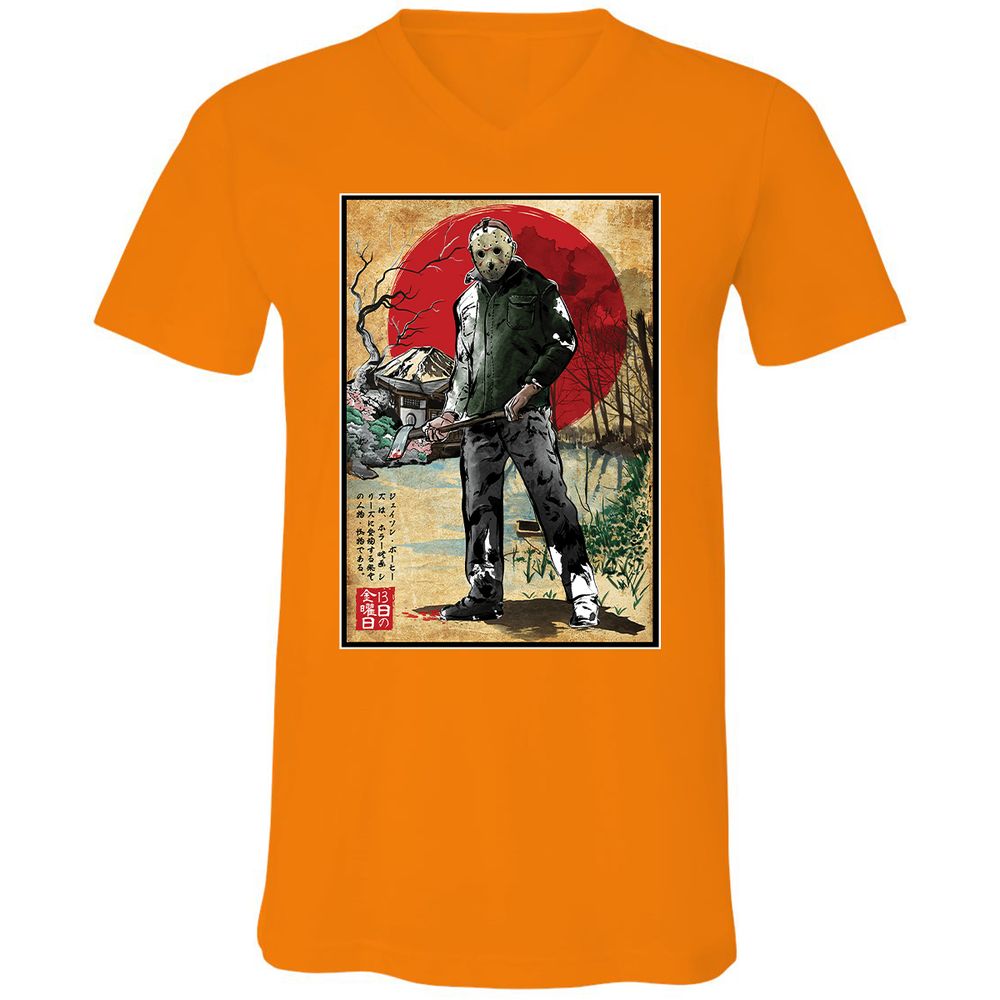 Unisex V-Neck T-Shirt - 6VH9C7LV - Orange - 11