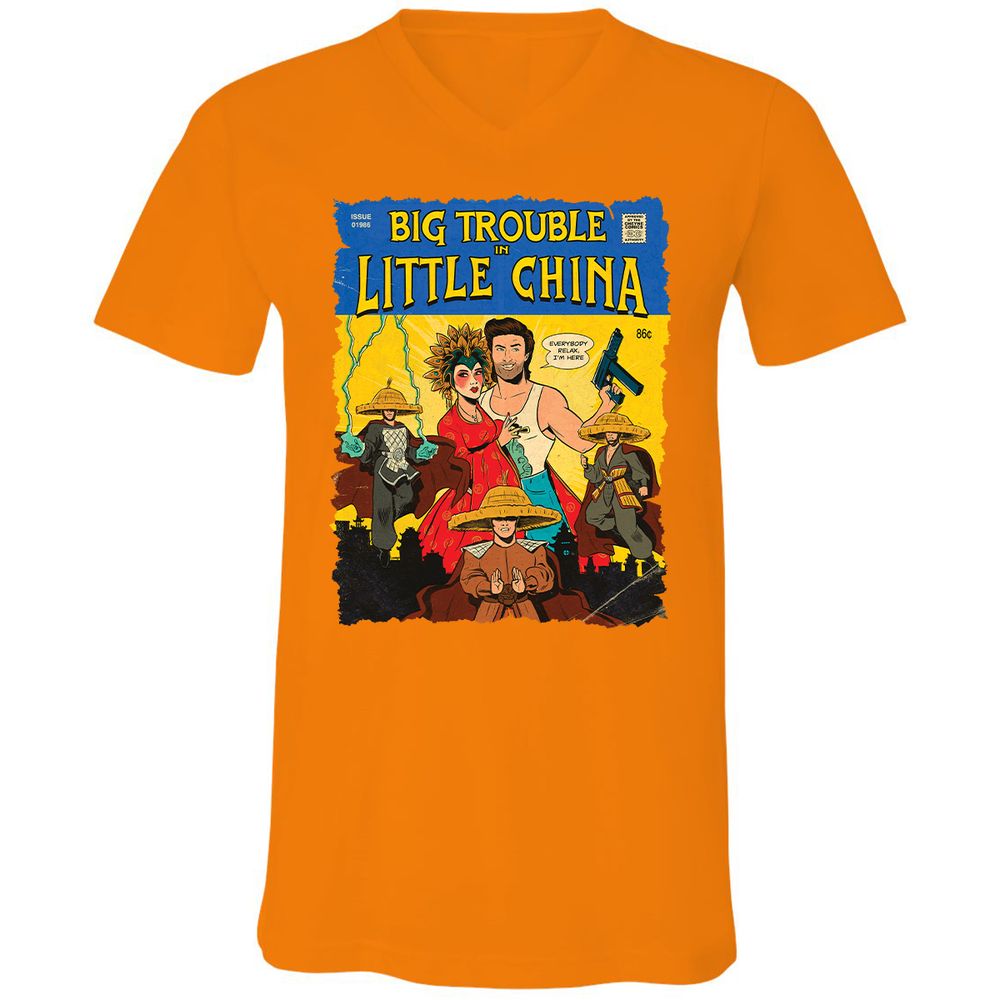 Unisex V-Neck T-Shirt - QRNL3CXK - Orange - 11