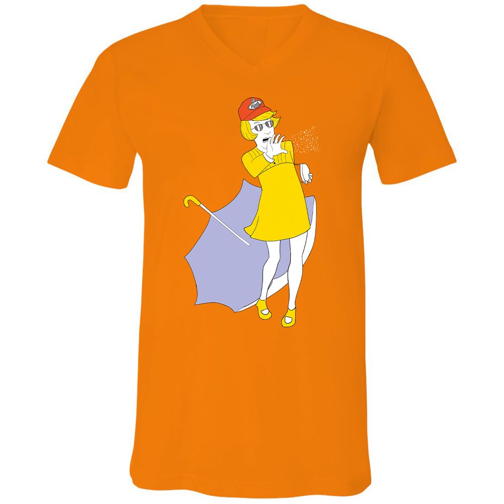 Unisex V-Neck T-Shirt - 5D4HQNTJ - Orange - 11