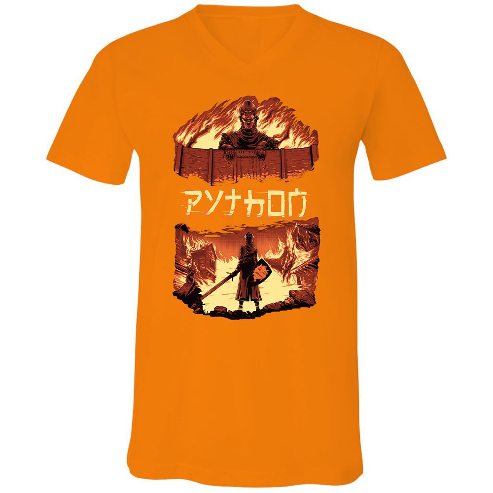 Unisex V-Neck T-Shirt - TAA8EYKU - Orange - 11