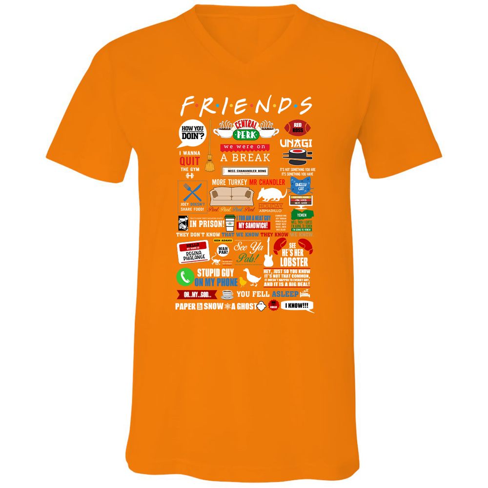 Unisex V-Neck T-Shirt - W4UKF8FB - Orange - 11