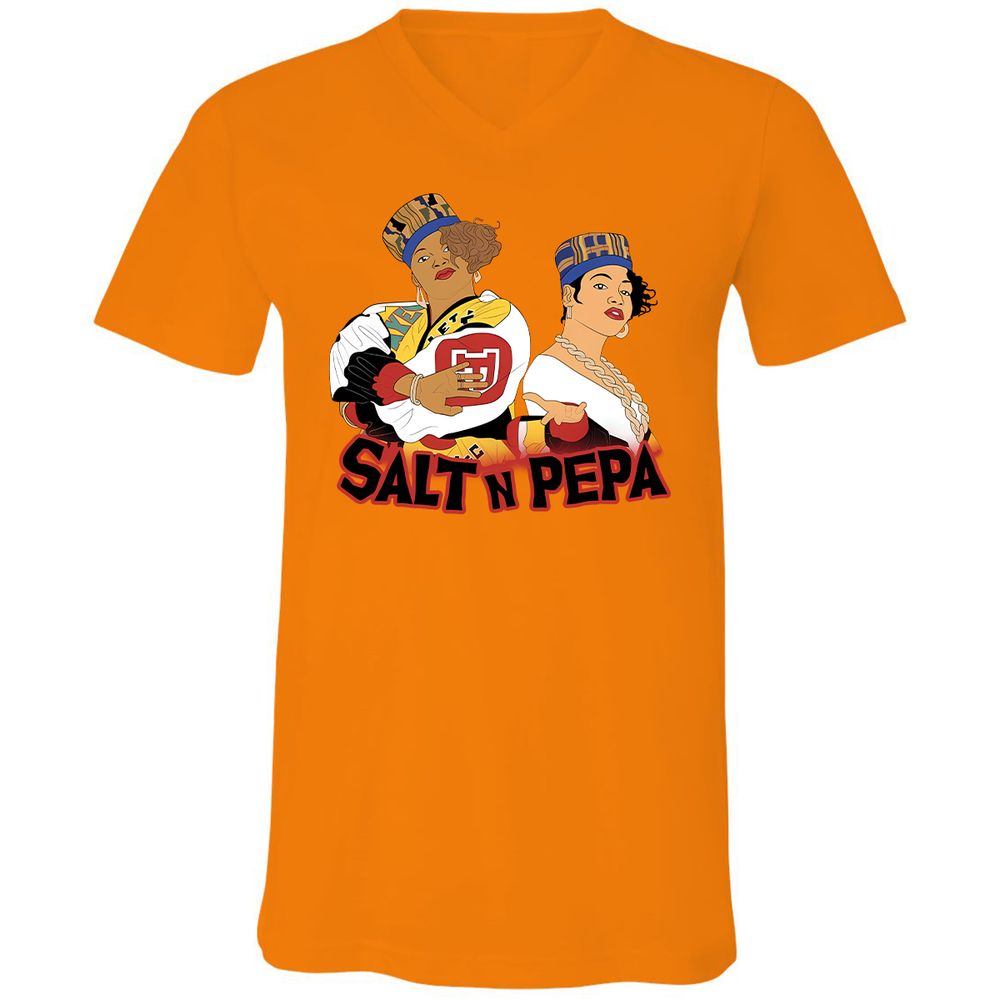 Unisex V-Neck T-Shirt - White - Orange - 11