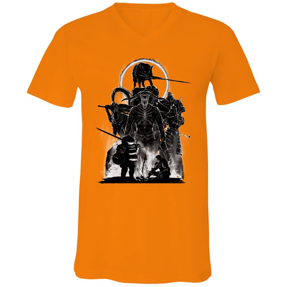 Unisex V-Neck T-Shirt - J7ELS2F8 - Orange - 11