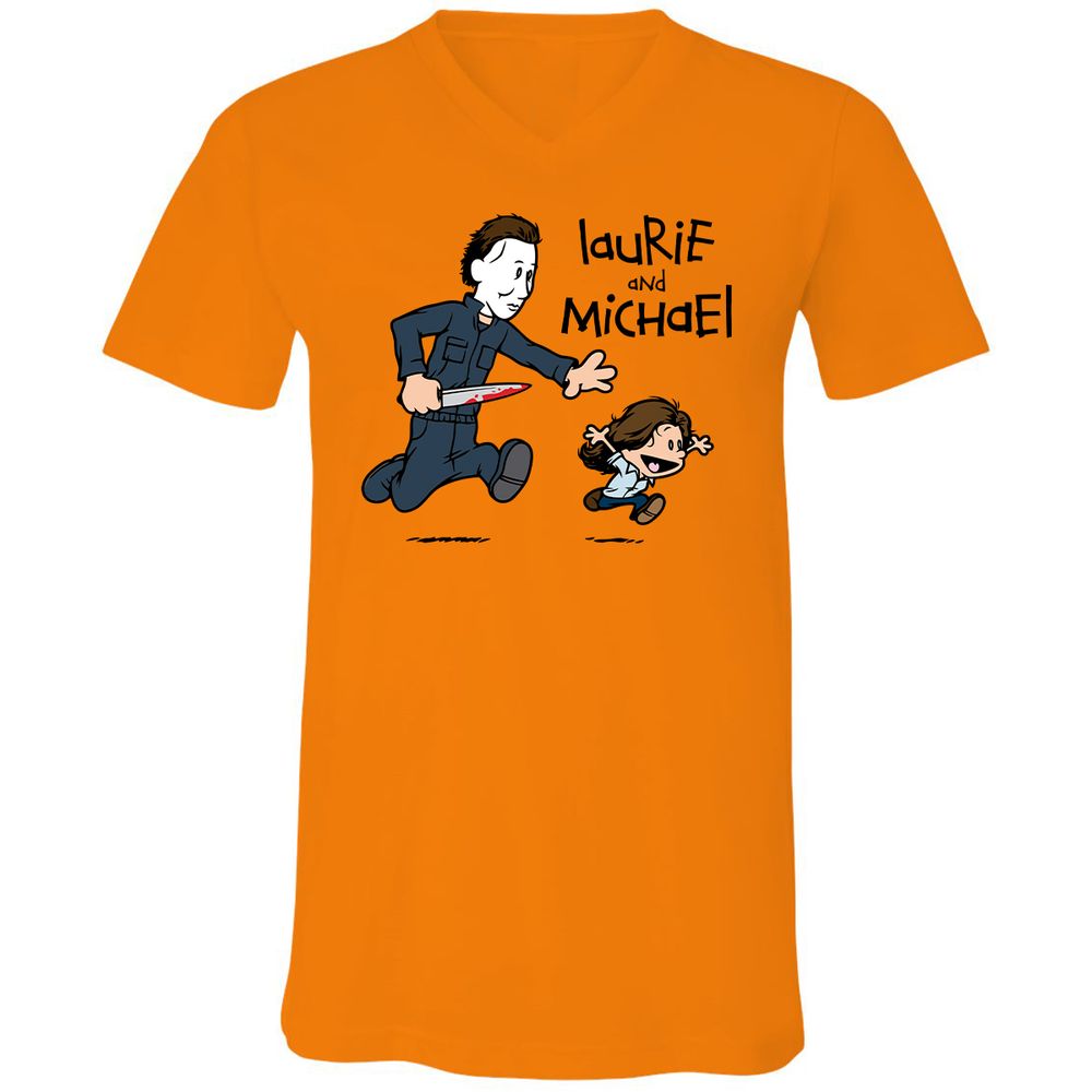 Unisex V-Neck T-Shirt - XHG1KLZC - Orange - 11