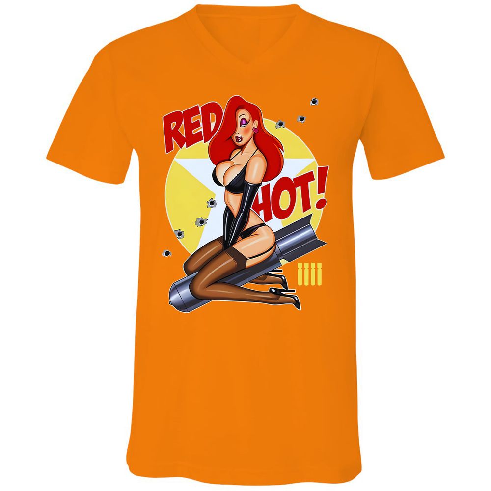 Unisex V-Neck T-Shirt - 5XTD7F13 - Orange - 11