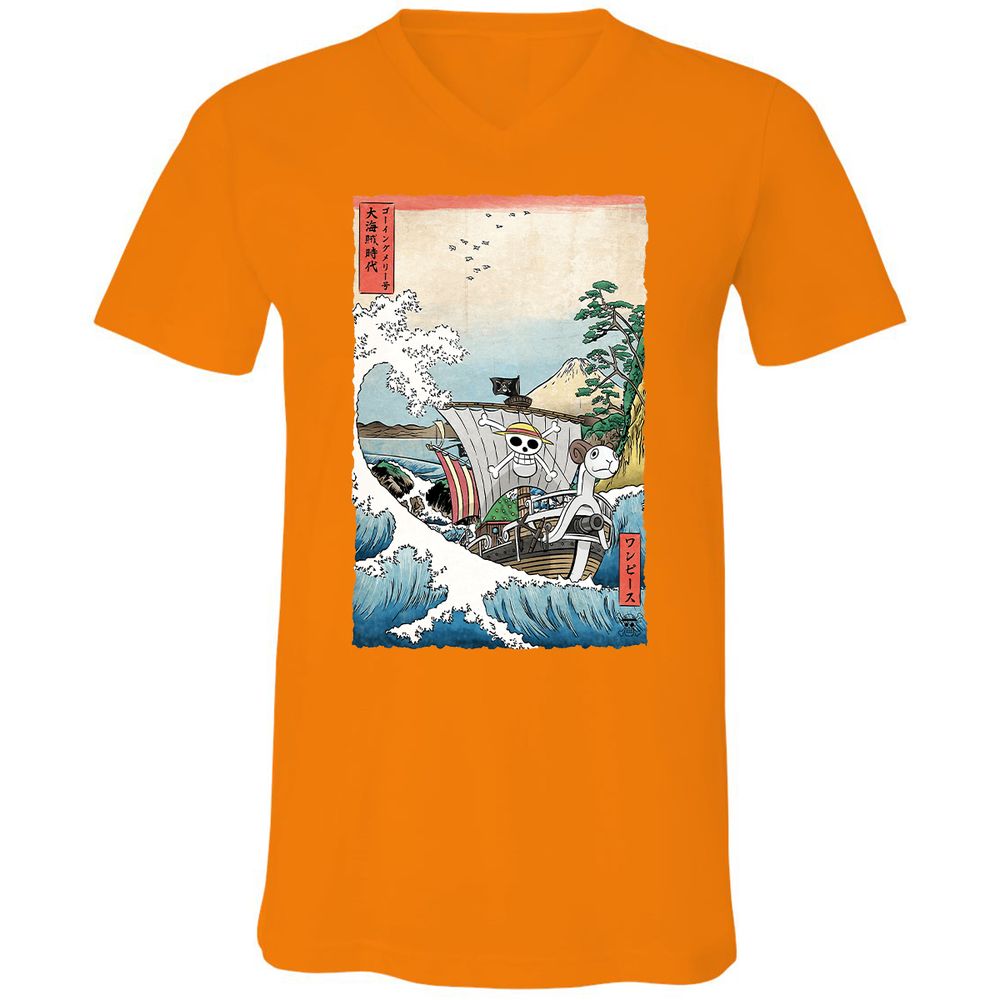 Unisex V-Neck T-Shirt - Q9USZXED - Orange - 11