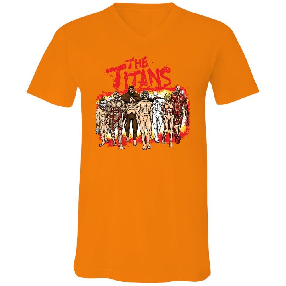 Unisex V-Neck T-Shirt - U3ZXK42X - Orange - 11