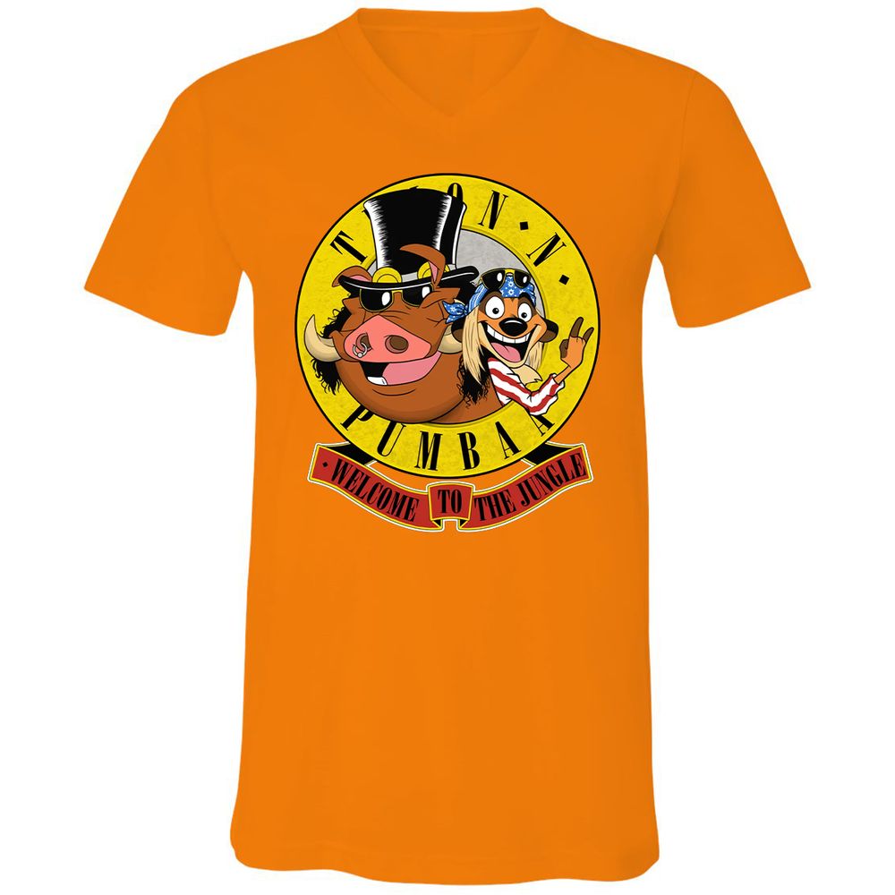 Unisex V-Neck T-Shirt - Black - Orange - 11
