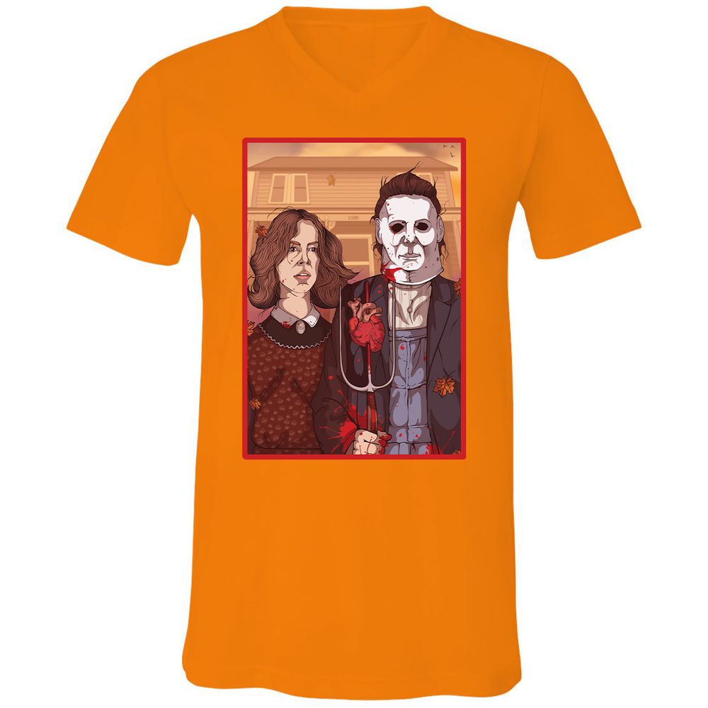 Unisex V-Neck T-Shirt - 6GFF19ZQ - Orange - 11