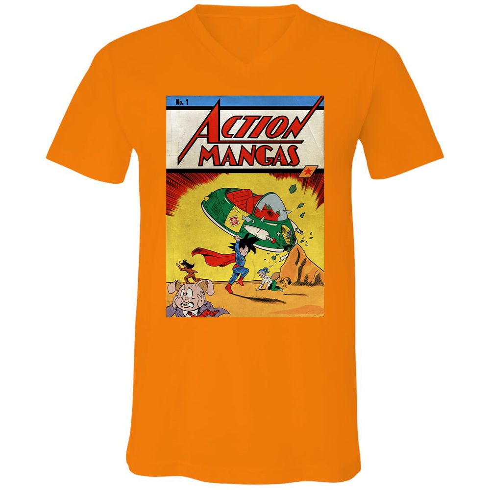 Unisex V-Neck T-Shirt - B9CAM2D5 - Orange - 11