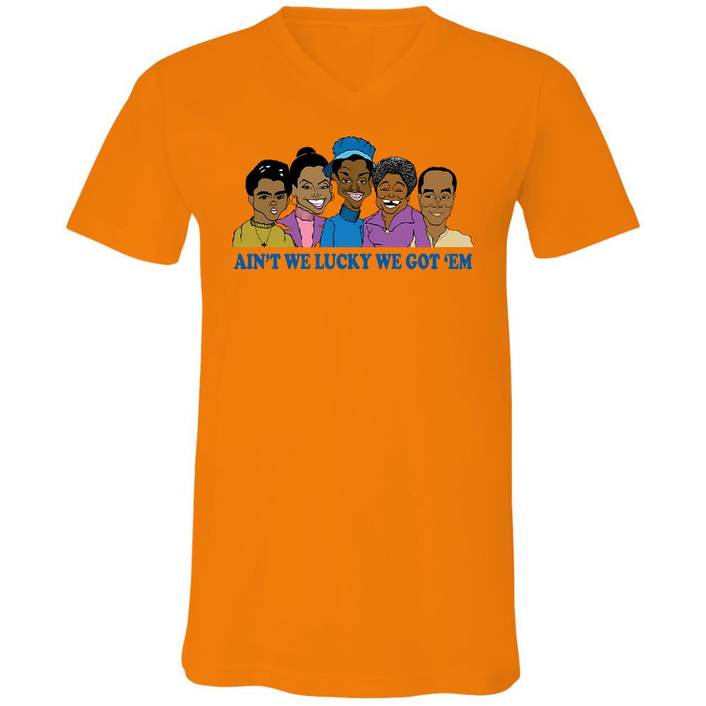 Unisex V-Neck T-Shirt - Q2X1JVQB - Orange - 11