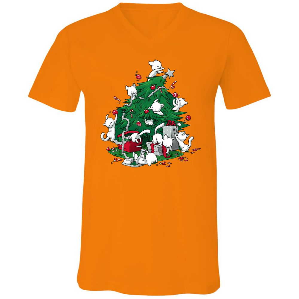 Unisex V-Neck T-Shirt - QZ5ZDD4R - Orange - 11