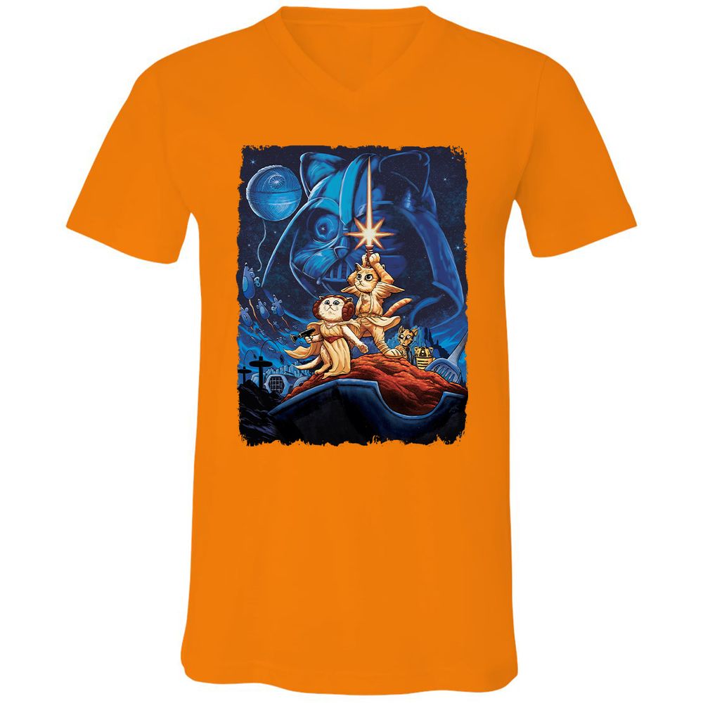 Unisex V-Neck T-Shirt - B71DVW8Z - Orange - 11