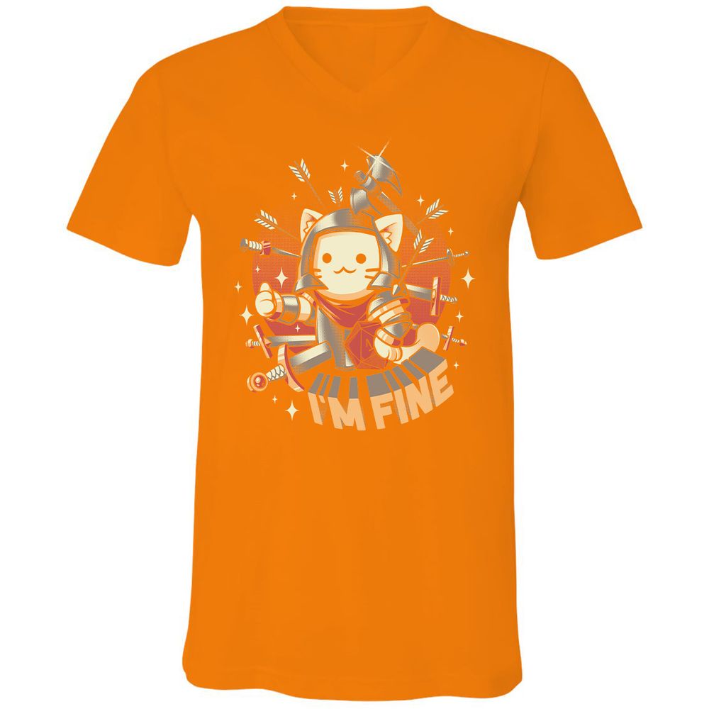 Unisex V-Neck T-Shirt - QXWVDEK6 - Orange - 11