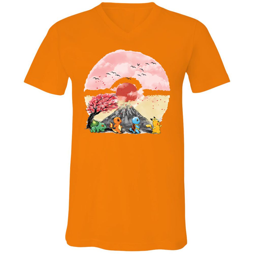 Unisex V-Neck T-Shirt - NQBEUSJ8 - Orange - 11