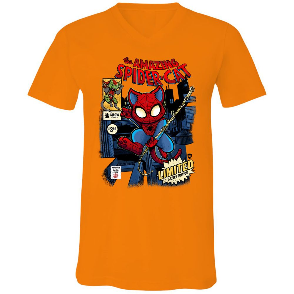 Unisex V-Neck T-Shirt - QFDE9UU7 - Orange - 11