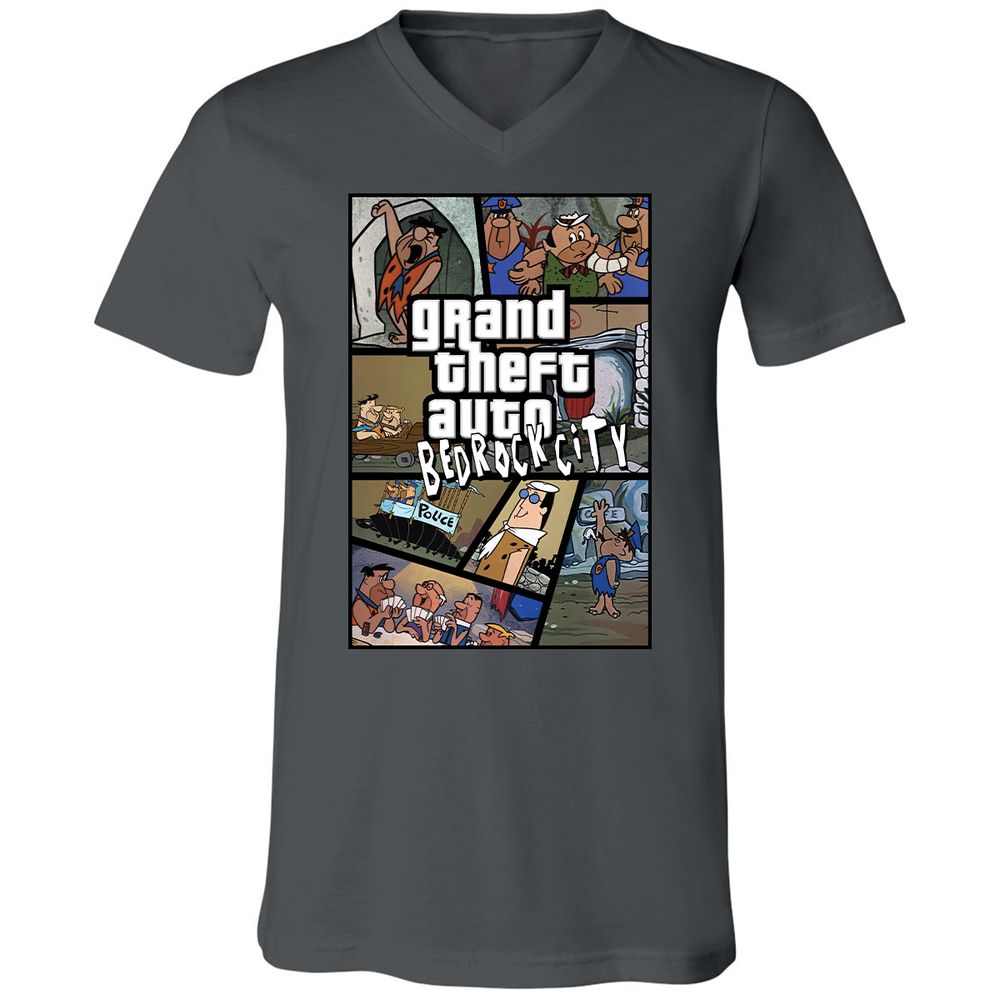 Unisex V-Neck T-Shirt - 7R8V4MEM - Asphalt - 12