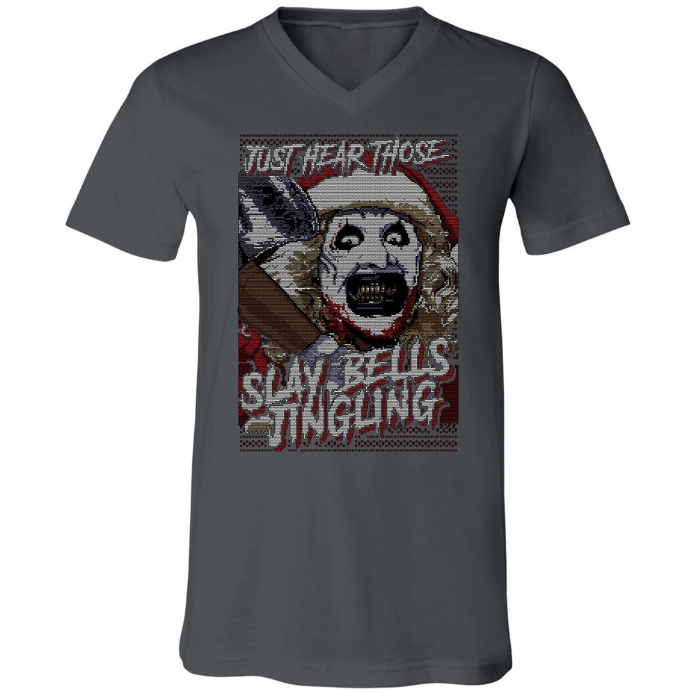 Slay Bells Jingling Unisex V-Neck T-Shirt - Asphalt - 12