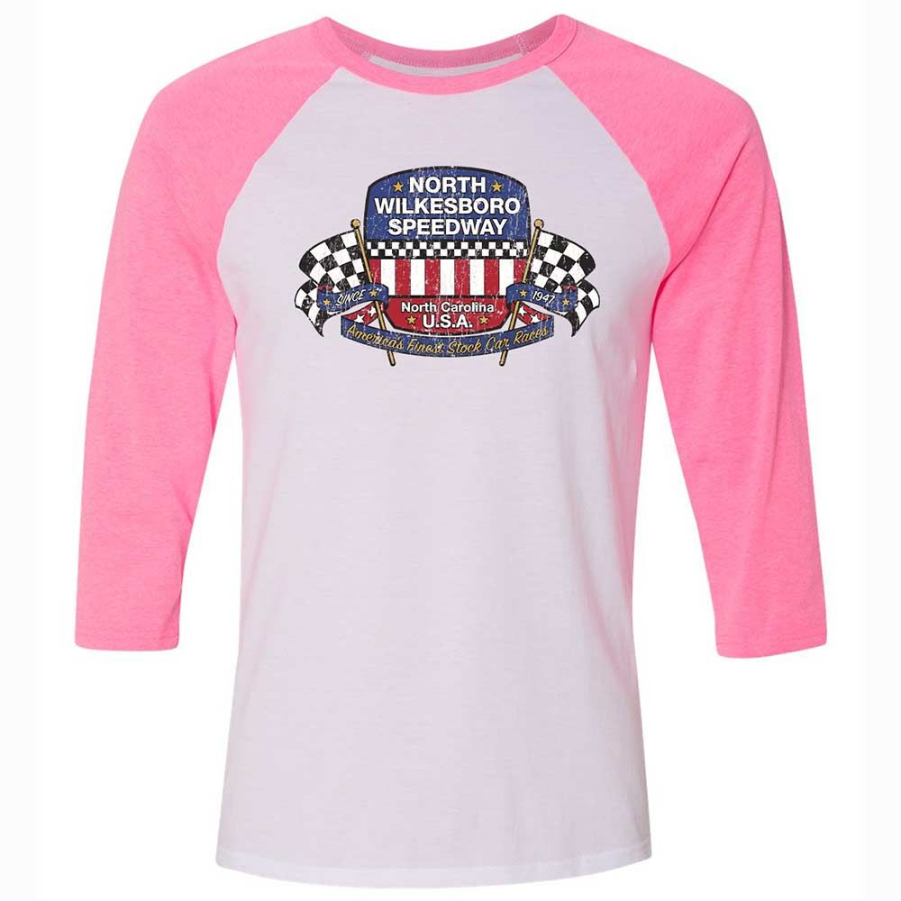 Unisex 3/4 Baseball Tee - 85WRAU1F - White/Neon Pink - 12