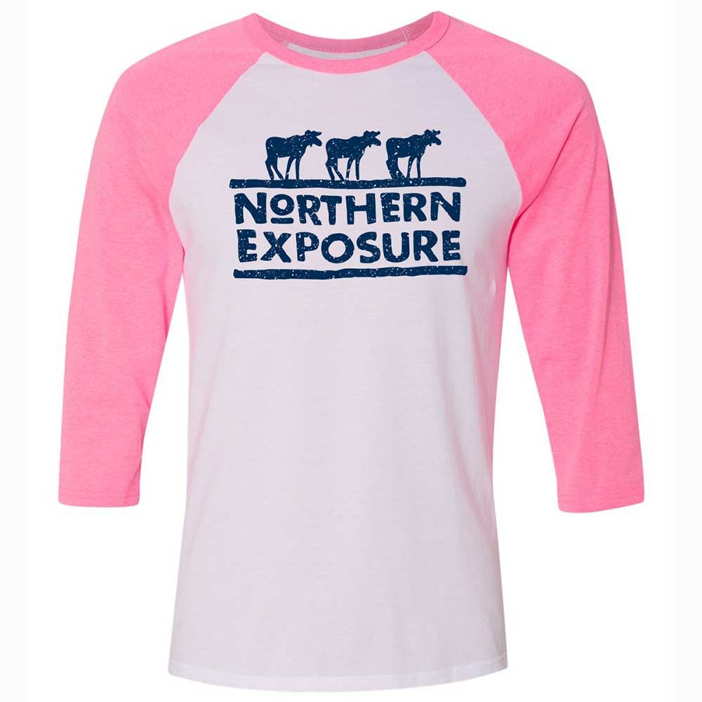 Unisex 3/4 Baseball Tee - RQXCVSQS - White/Neon Pink - 12