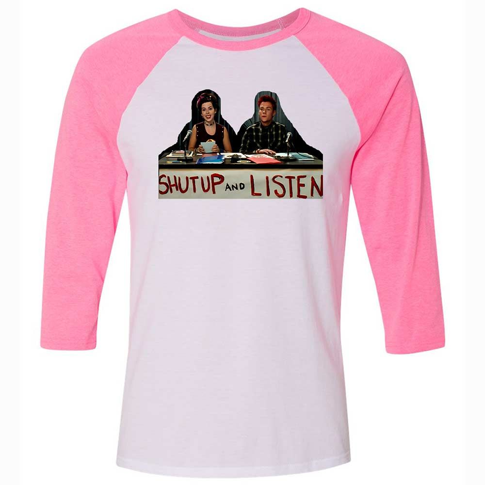 Unisex 3/4 Baseball Tee - QSFB98ZM - White/Neon Pink - 12