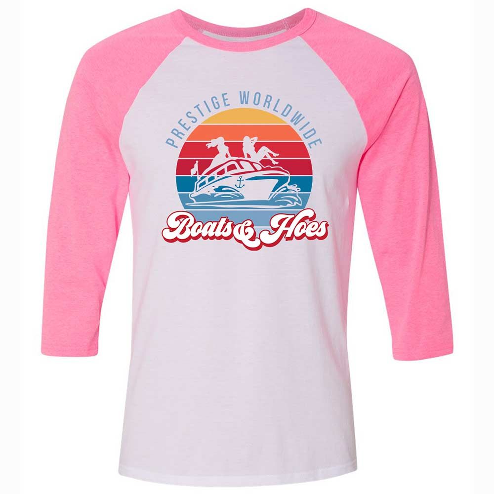 Unisex 3/4 Baseball Tee - M9C4R1F7 - White/Neon Pink - 12