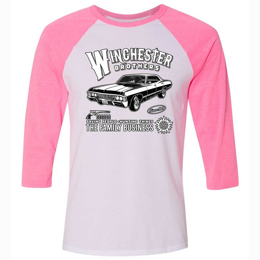 Unisex 3/4 Baseball Tee - RCXR2TAV - White/Neon Pink - 12