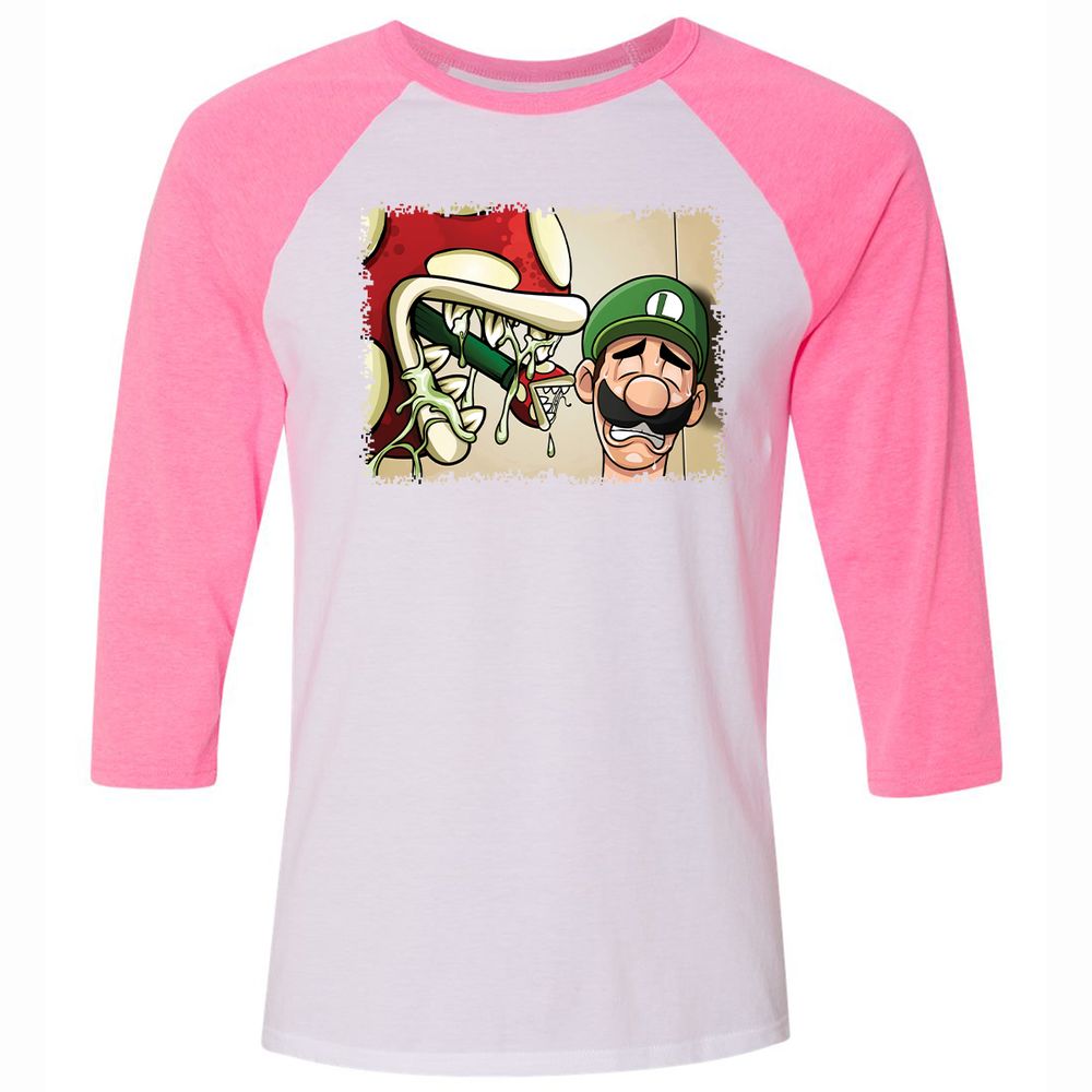 Unisex 3/4 Baseball Tee - NGAELQJF - White/Neon Pink - 12