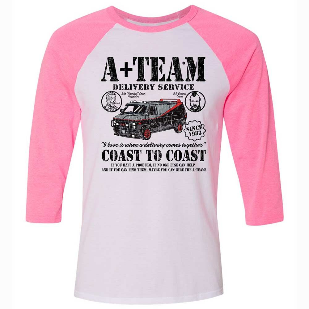 Unisex 3/4 Baseball Tee - FHTENH65 - White/Neon Pink - 12