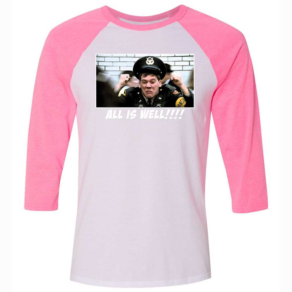 Unisex 3/4 Baseball Tee - ZE9NV7R1 - White/Neon Pink - 12