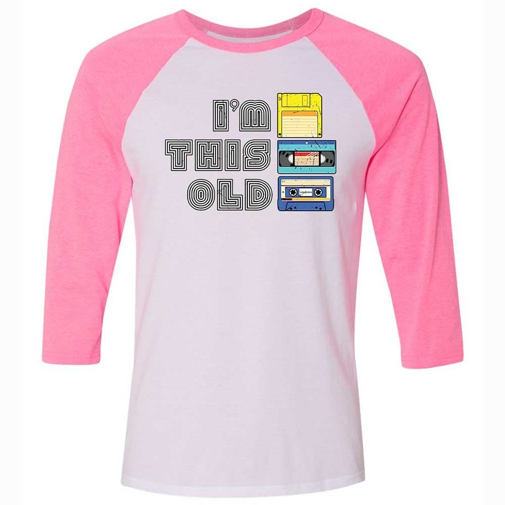 Unisex 3/4 Baseball Tee - Black - White/Neon Pink - 12