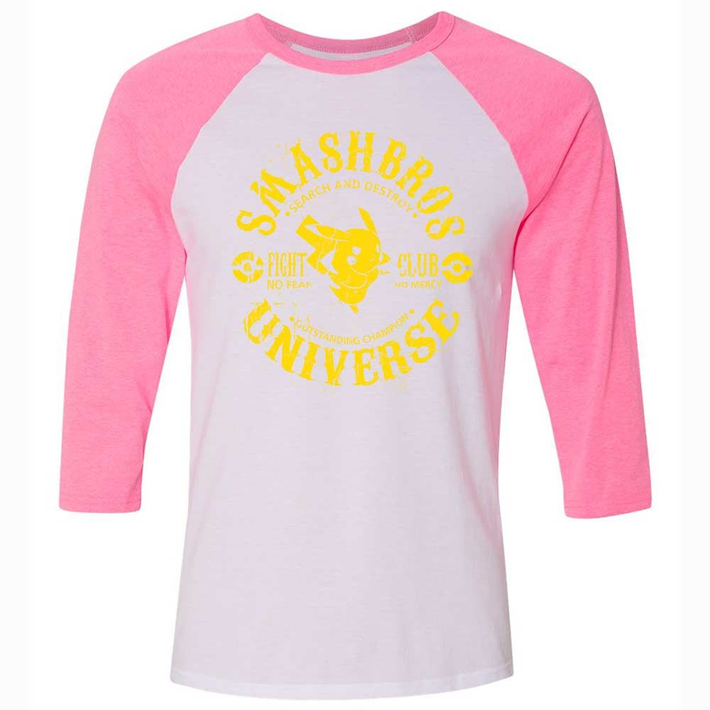 Unisex 3/4 Baseball Tee - GYJFH7M5 - White/Neon Pink - 12