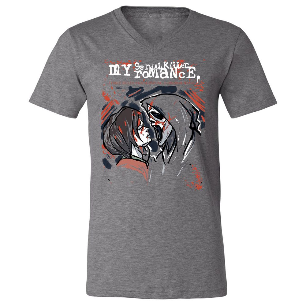 Unisex V-Neck T-Shirt - ZMH1YRED - Deep Heather - 13